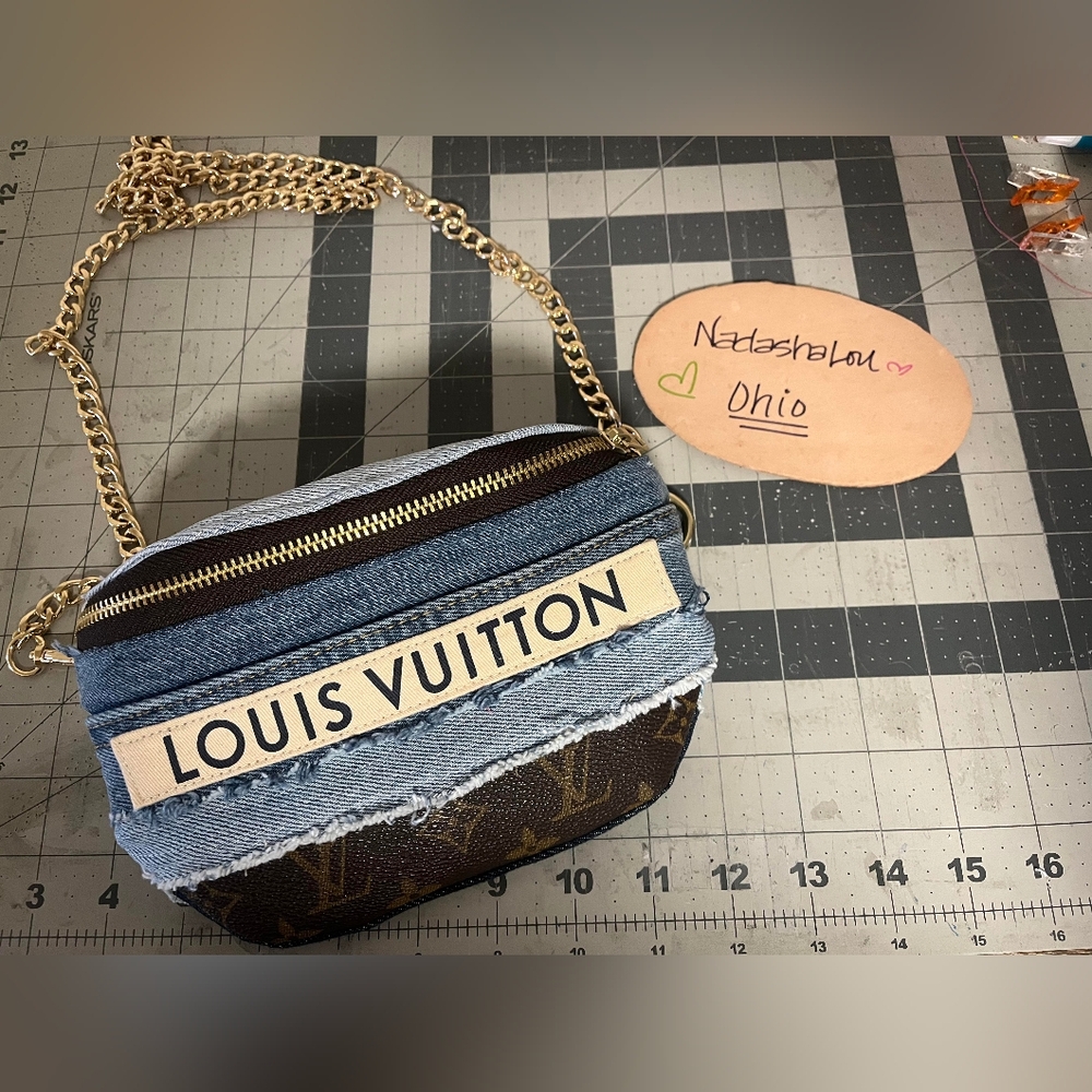 Repurposed Upcycled Mini Bumbag made with Authentic Louis Vuitton tabs & rivets